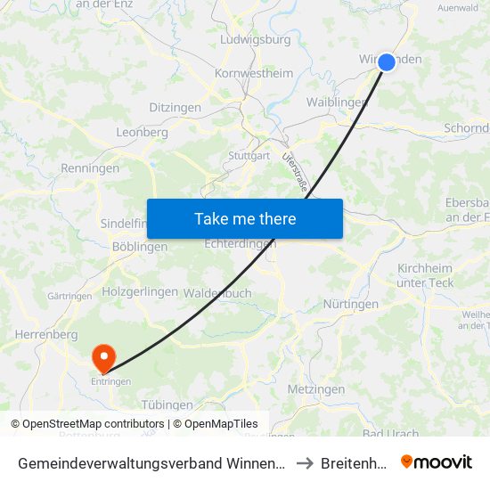 Gemeindeverwaltungsverband Winnenden to Breitenholz map