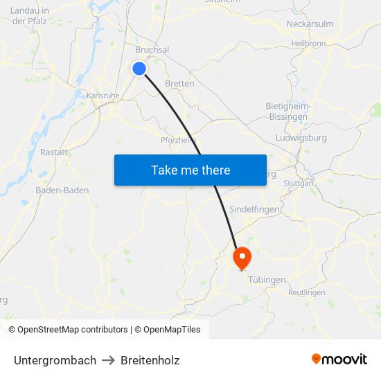 Untergrombach to Breitenholz map