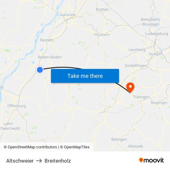 Altschweier to Breitenholz map