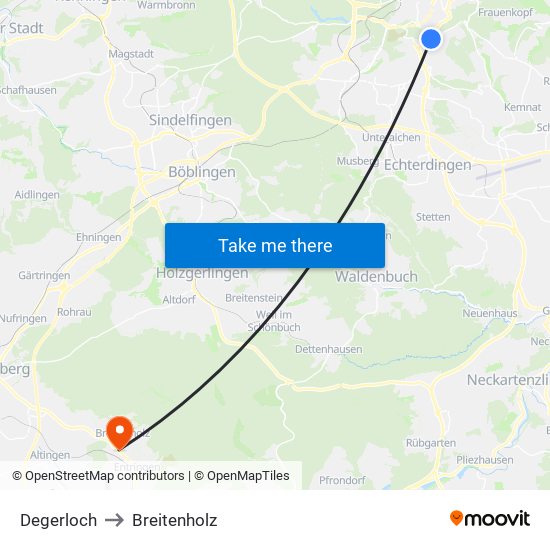 Degerloch to Breitenholz map