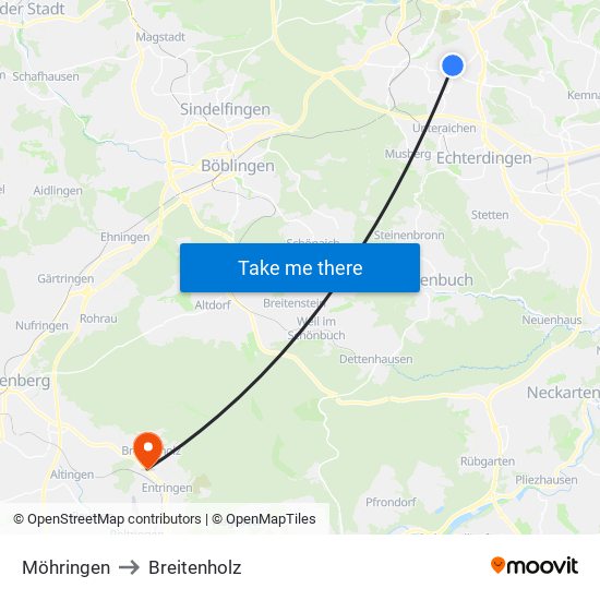 Möhringen to Breitenholz map