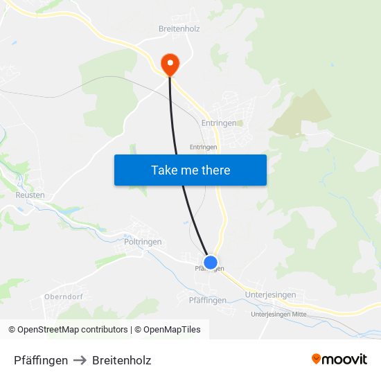 Pfäffingen to Breitenholz map