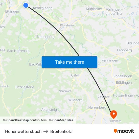 Hohenwettersbach to Breitenholz map