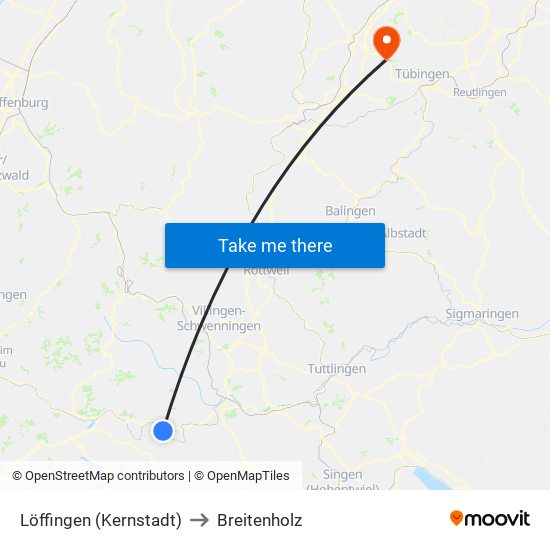 Löffingen (Kernstadt) to Breitenholz map