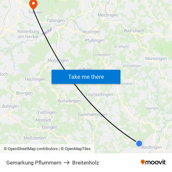 Gemarkung Pflummern to Breitenholz map