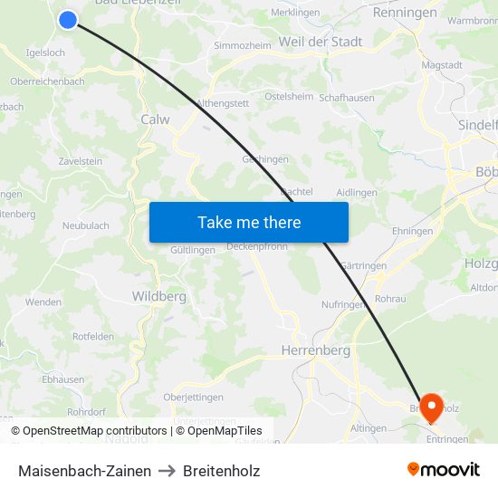 Maisenbach-Zainen to Breitenholz map