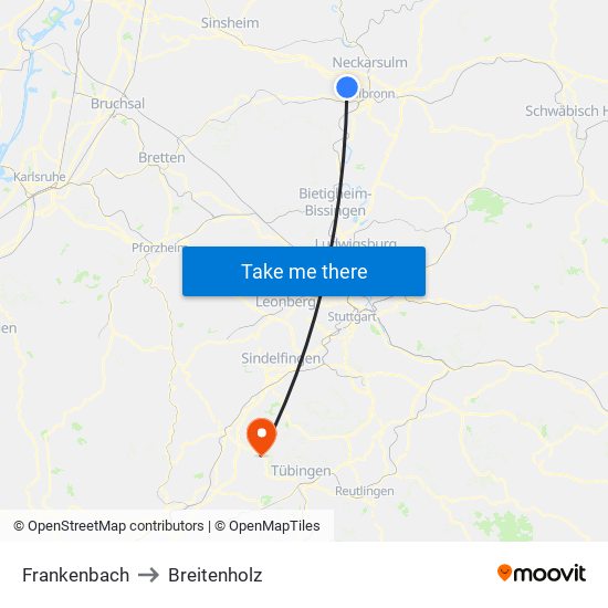 Frankenbach to Breitenholz map