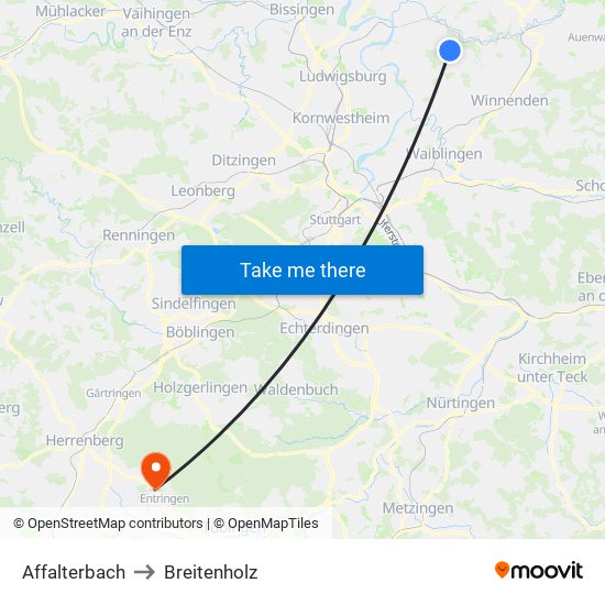Affalterbach to Breitenholz map