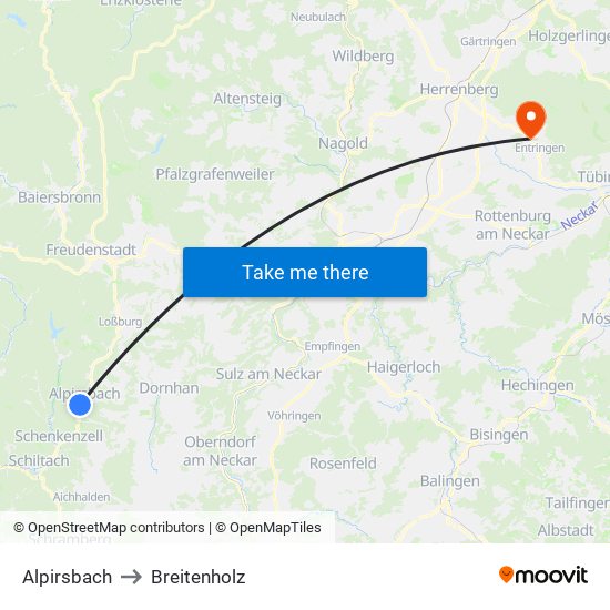 Alpirsbach to Breitenholz map