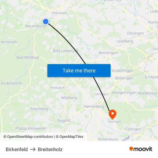 Birkenfeld to Breitenholz map