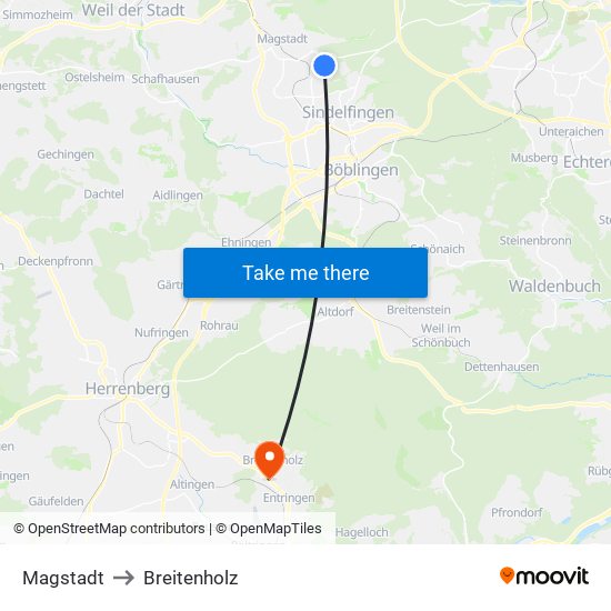 Magstadt to Breitenholz map