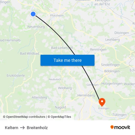Keltern to Breitenholz map