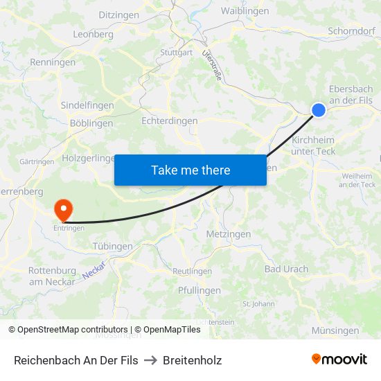 Reichenbach An Der Fils to Breitenholz map
