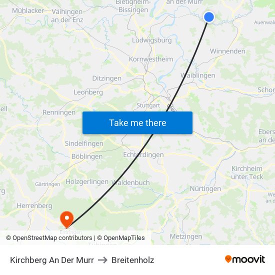 Kirchberg An Der Murr to Breitenholz map