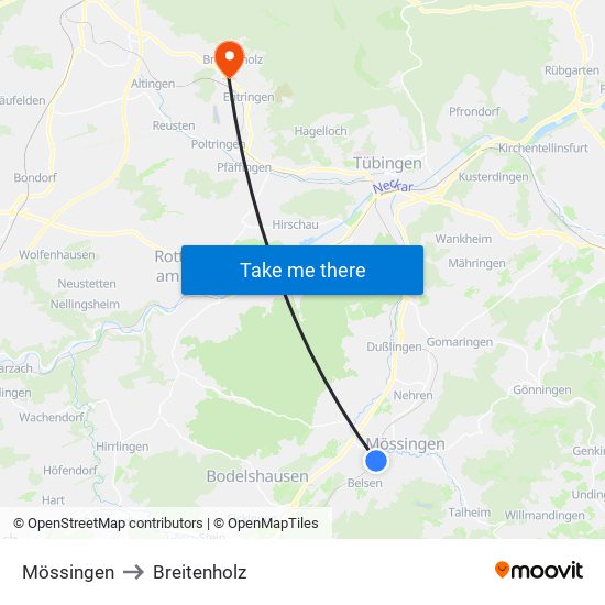 Mössingen to Breitenholz map