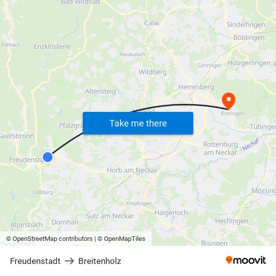 Freudenstadt to Breitenholz map