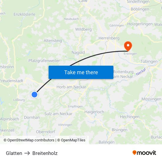 Glatten to Breitenholz map
