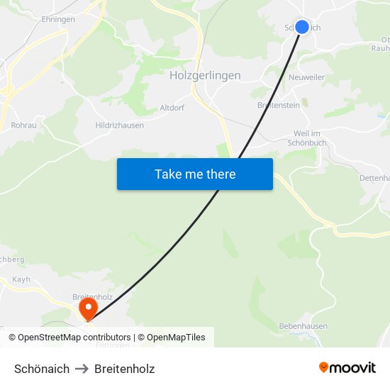 Schönaich to Breitenholz map