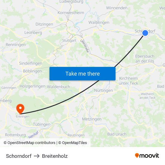 Schorndorf to Breitenholz map