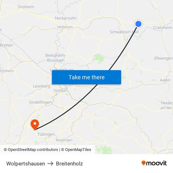 Wolpertshausen to Breitenholz map