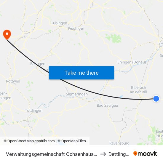 Verwaltungsgemeinschaft Ochsenhausen to Dettlingen map