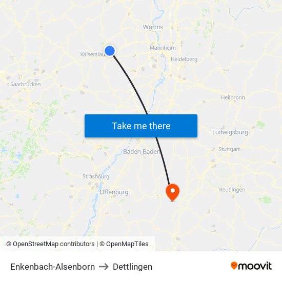 Enkenbach-Alsenborn to Dettlingen map