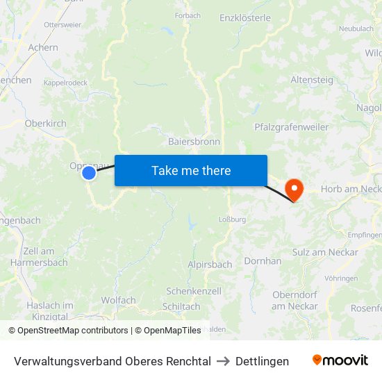 Verwaltungsverband Oberes Renchtal to Dettlingen map