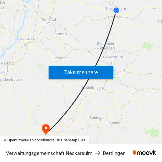 Verwaltungsgemeinschaft Neckarsulm to Dettlingen map