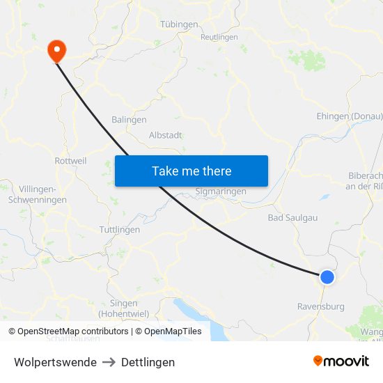 Wolpertswende to Dettlingen map