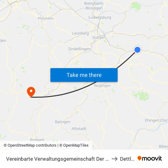 Vereinbarte Verwaltungsgemeinschaft Der Stadt Ebersbach An Der Fils to Dettlingen map
