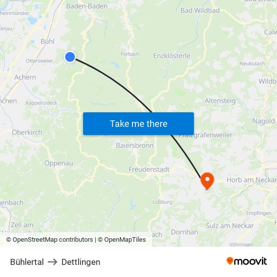 Bühlertal to Dettlingen map