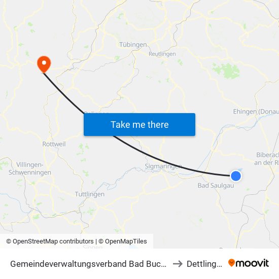 Gemeindeverwaltungsverband Bad Buchau to Dettlingen map