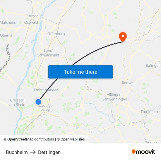 Buchheim to Dettlingen map