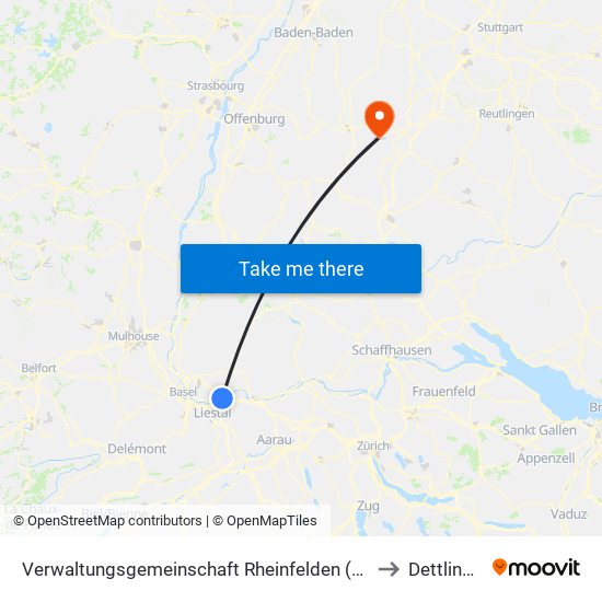 Verwaltungsgemeinschaft Rheinfelden (Baden) to Dettlingen map