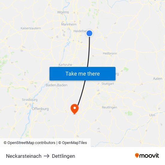 Neckarsteinach to Dettlingen map