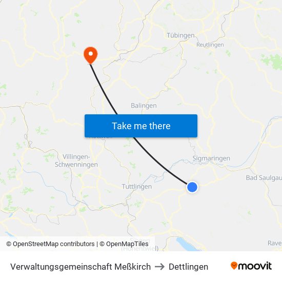 Verwaltungsgemeinschaft Meßkirch to Dettlingen map