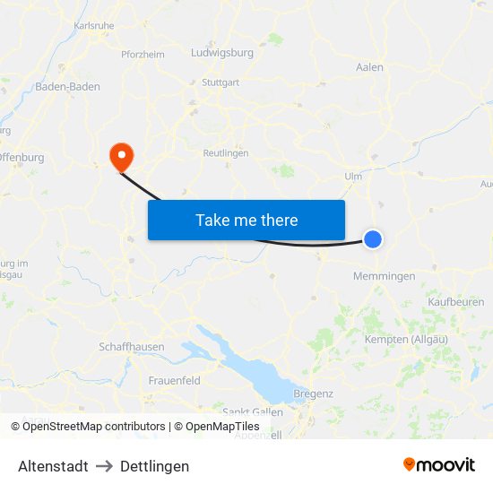 Altenstadt to Dettlingen map