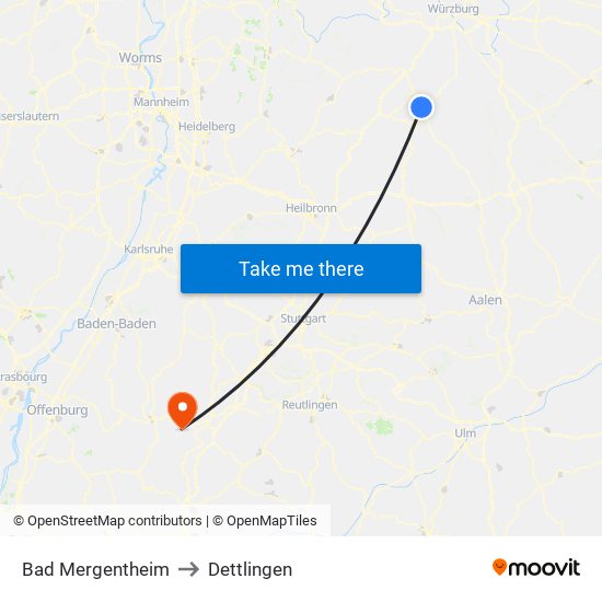 Bad Mergentheim to Dettlingen map