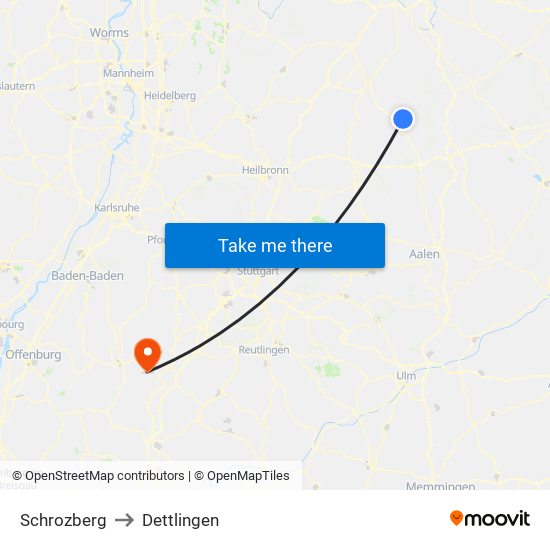 Schrozberg to Dettlingen map