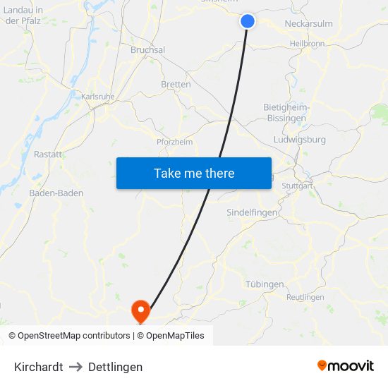 Kirchardt to Dettlingen map