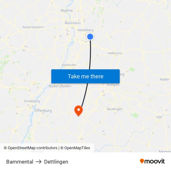 Bammental to Dettlingen map