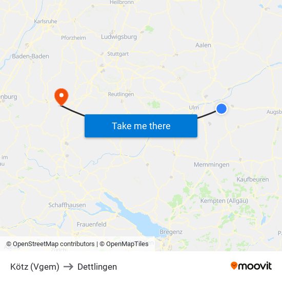 Kötz (Vgem) to Dettlingen map