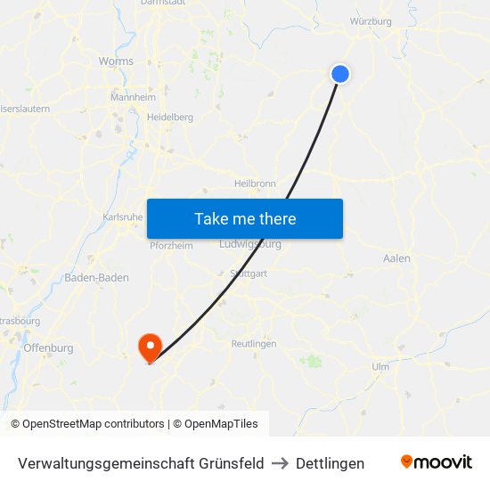 Verwaltungsgemeinschaft Grünsfeld to Dettlingen map