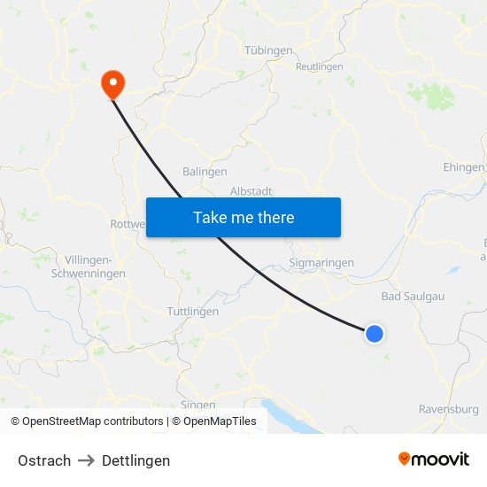 Ostrach to Dettlingen map