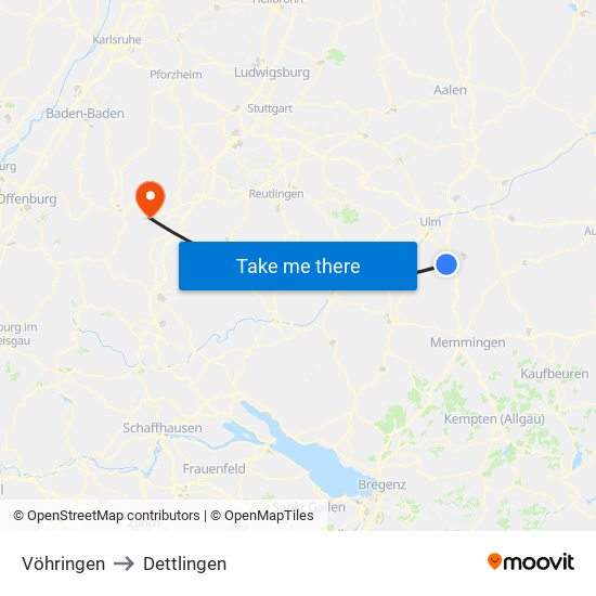 Vöhringen to Dettlingen map