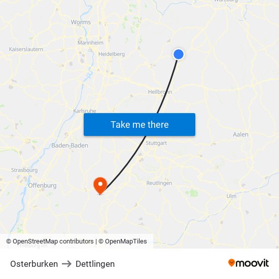 Osterburken to Dettlingen map