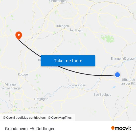 Grundsheim to Dettlingen map