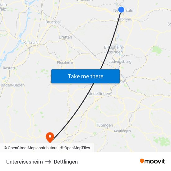 Untereisesheim to Dettlingen map