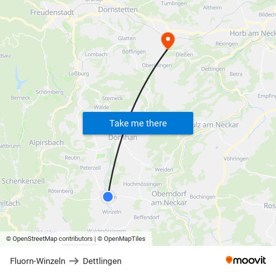 Fluorn-Winzeln to Dettlingen map