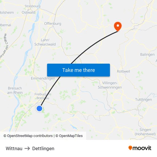 Wittnau to Dettlingen map